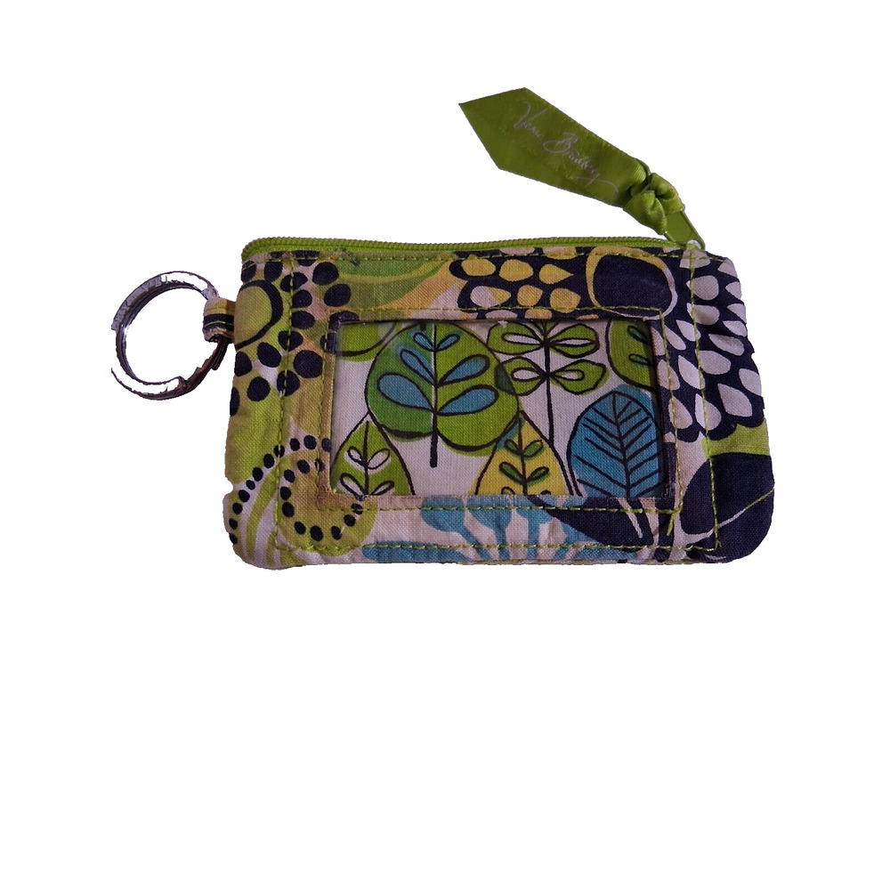 Vera Bradley ID and Lanyard Coin Purse Vibrant Green Floral Zipper Enclosure
